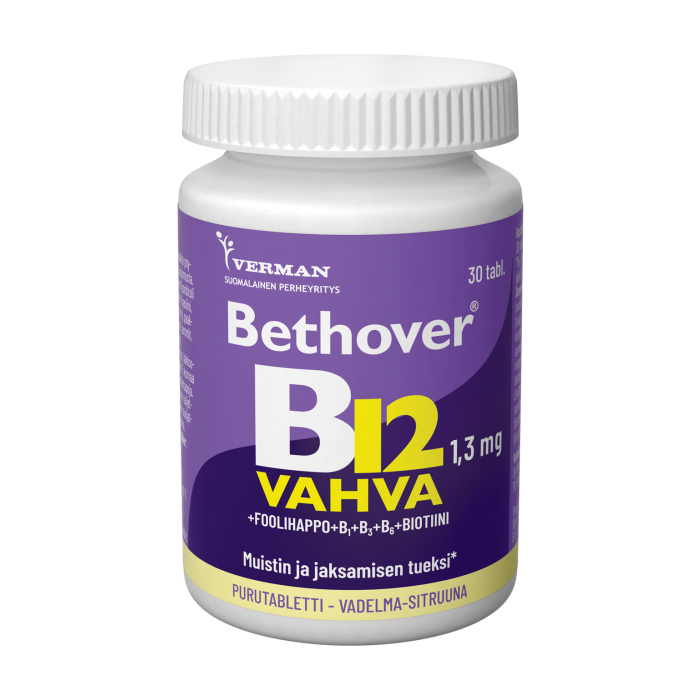 Bethover Vahva B12 Vadelma-Sitruuna 30 tabl kuva 2