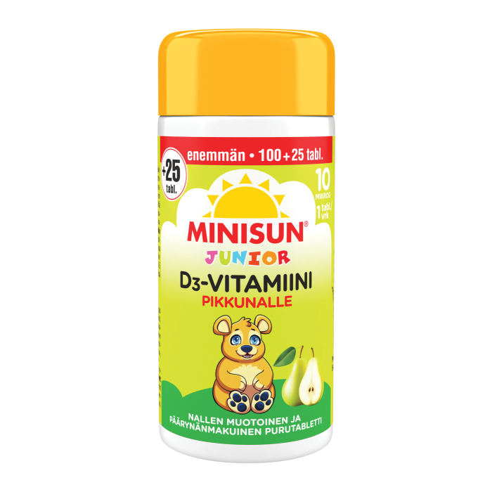 Minisun D-vitamiini Päärynä Nalle jr.10 mikrog 100+25 tabl kuva 3