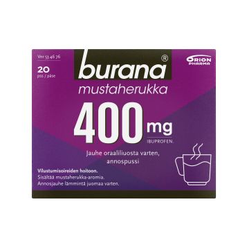 BURANA MUSTAHERUKKA jauhe oraaliliuosta varten, annospussi 400 mg 20 kpl